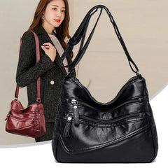 Soft Leather Shoulder Bag Crossbody Handbag Multi-Layer