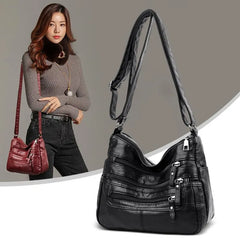 Soft Leather Shoulder Bag Crossbody Handbag Multi-Layer