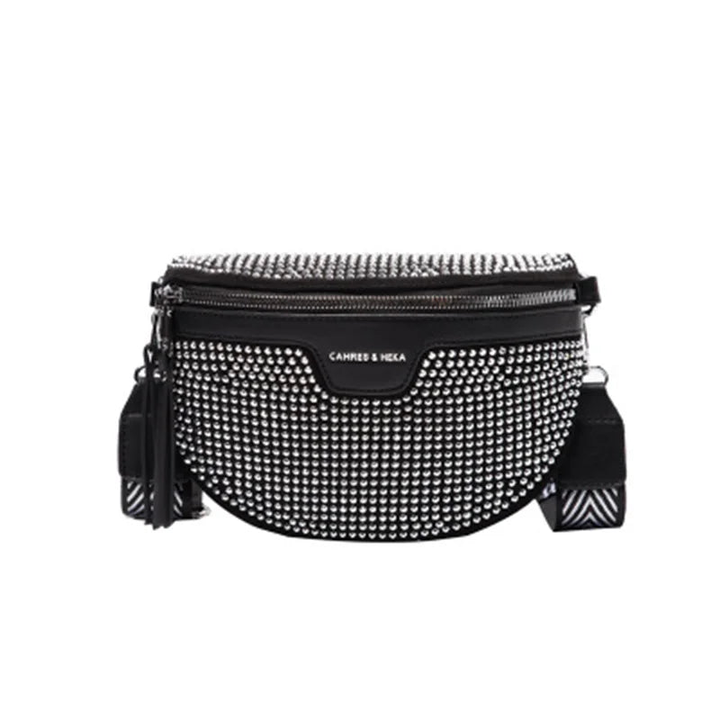 Women's PU Leather Waist Bag Rhinestone Fanny Pack
