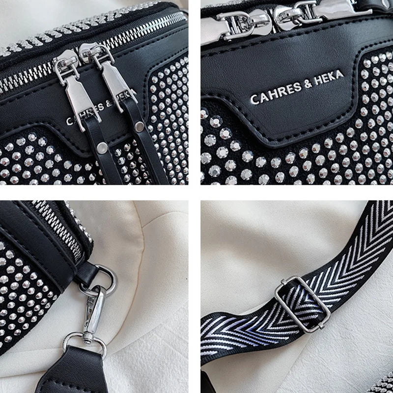 Women's PU Leather Waist Bag Rhinestone Fanny Pack