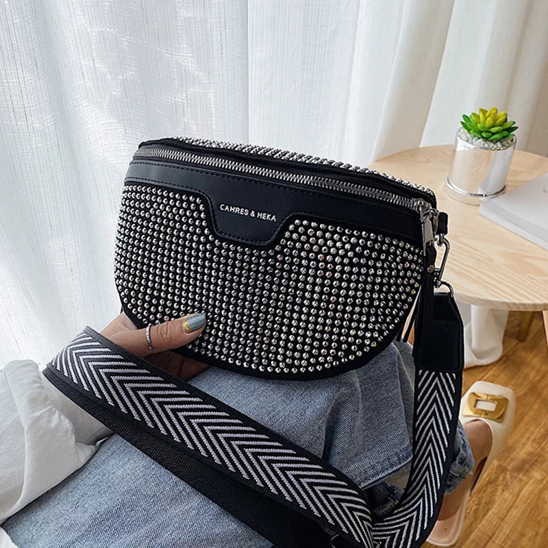 Women's PU Leather Waist Bag Rhinestone Fanny Pack
