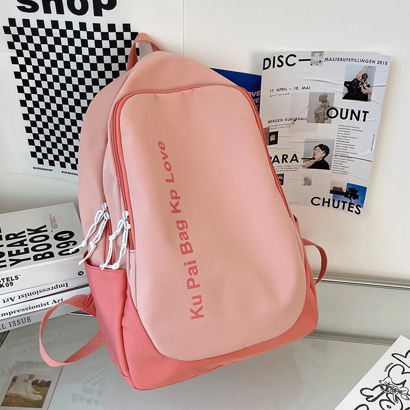 Nylon School Bag For Teenage Girls Contrast Travel Backpack