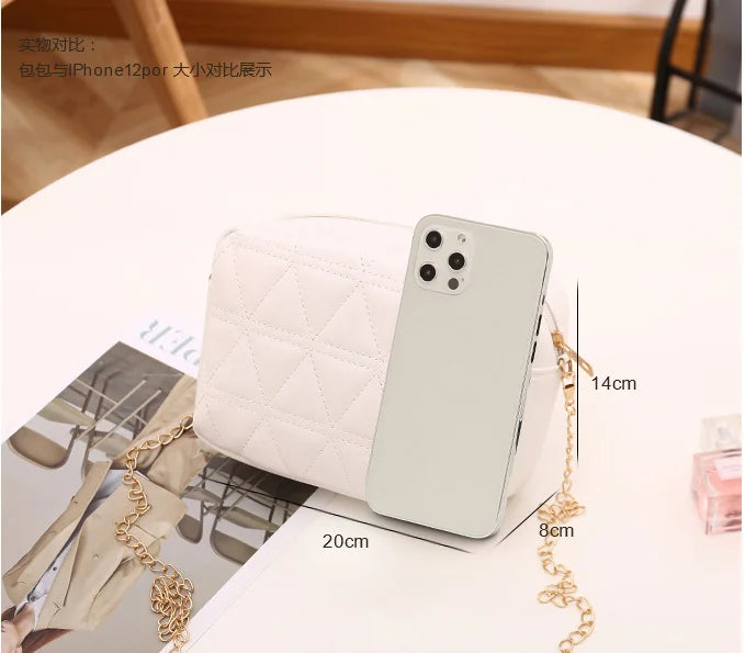 Lingge Embroidery Square Shoulder Bag Mini Messenger Chain Crossbody Women