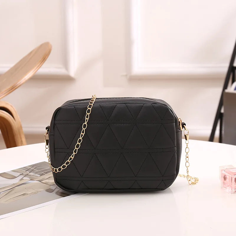 Lingge Embroidery Square Shoulder Bag Mini Messenger Chain Crossbody Women