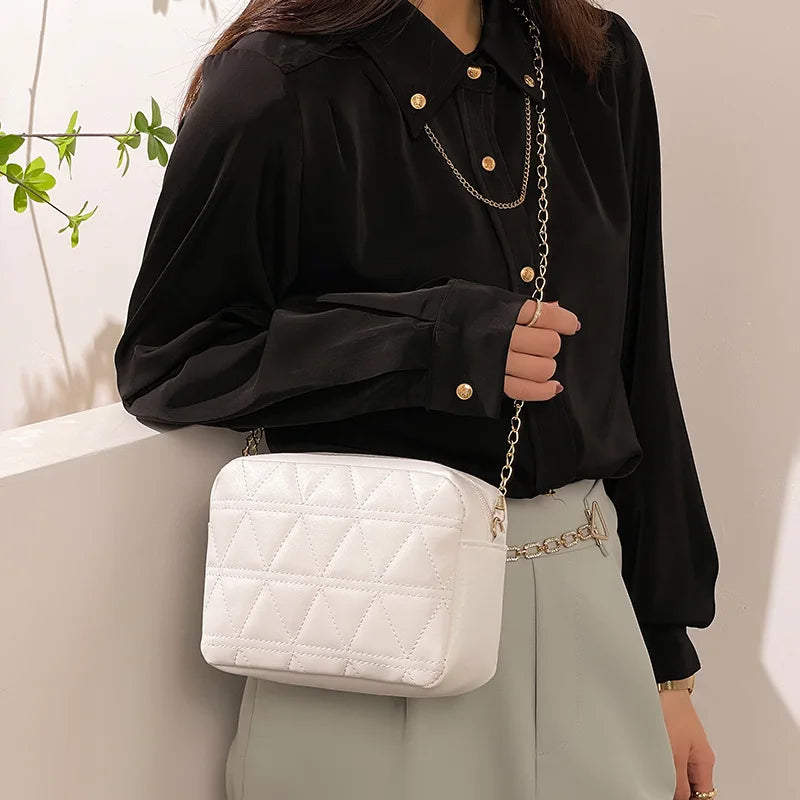 Lingge Embroidery Square Shoulder Bag Mini Messenger Chain Crossbody Women