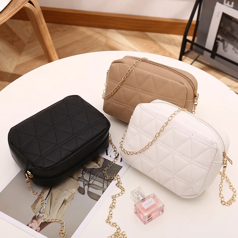 Lingge Embroidery Square Shoulder Bag Mini Messenger Chain Crossbody Women