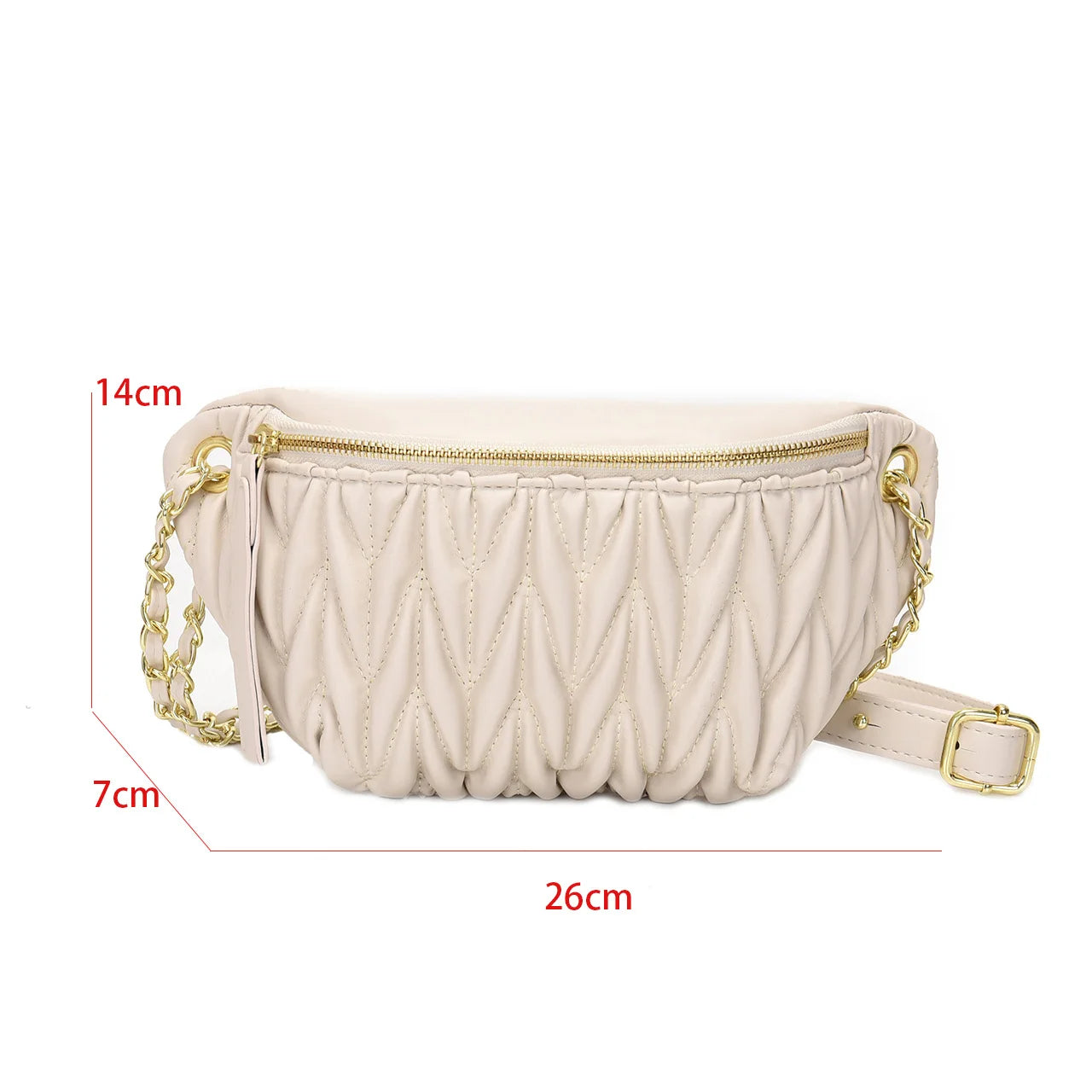 Pleated Waist Bag Chain Crossbody PU Leather Hip Belt Phone Pouch