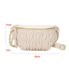 Pleated Waist Bag Chain Crossbody PU Leather Hip Belt Phone Pouch