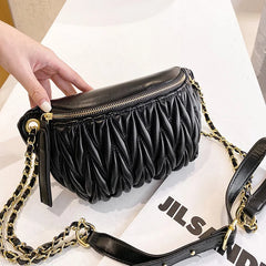 Pleated Waist Bag Chain Crossbody PU Leather Hip Belt Phone Pouch