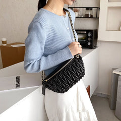 Pleated Waist Bag Chain Crossbody PU Leather Hip Belt Phone Pouch