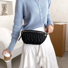 Pleated Waist Bag Chain Crossbody PU Leather Hip Belt Phone Pouch