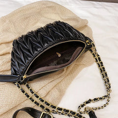 Pleated Waist Bag Chain Crossbody PU Leather Hip Belt Phone Pouch
