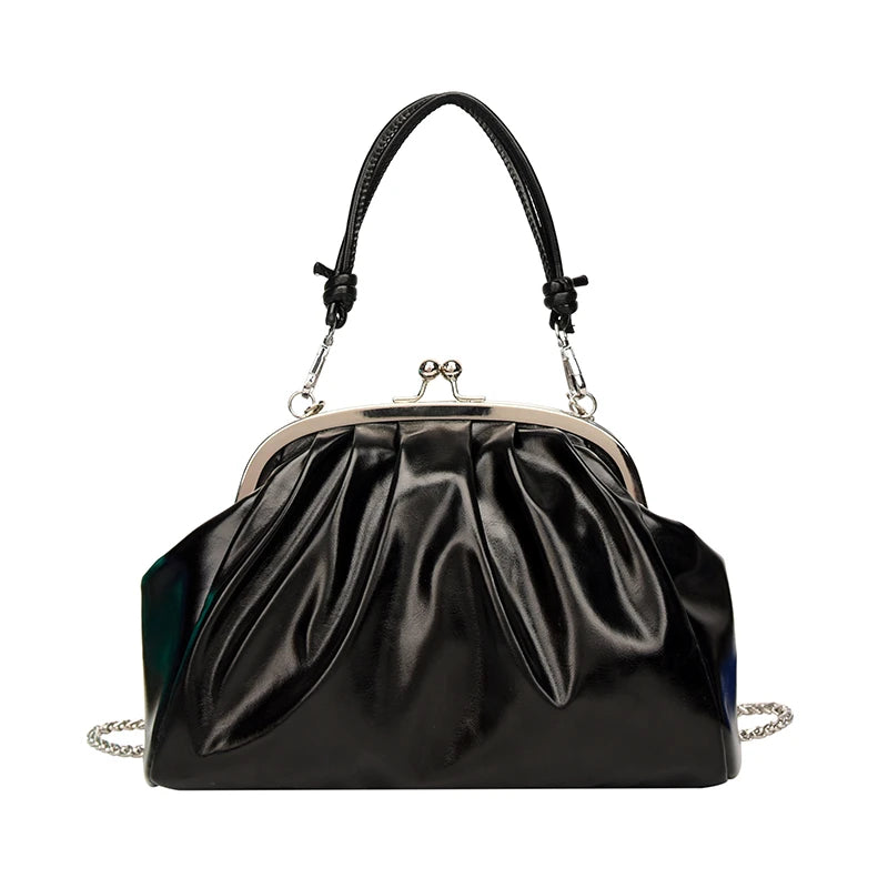 Pleated Top Clutch Bag Clip Chain Women Crossbody Bag Purse