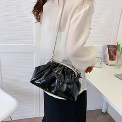 Pleated Top Clutch Bag Clip Chain Women Crossbody Bag Purse