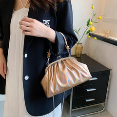 Pleated Top Clutch Bag Clip Chain Women Crossbody Bag Purse