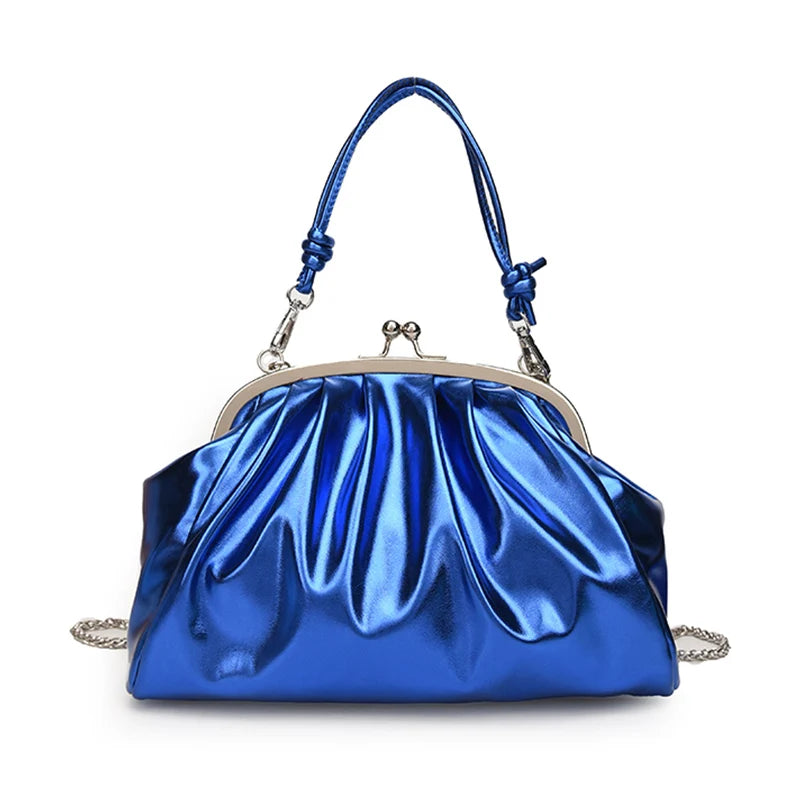 Pleated Top Clutch Bag Clip Chain Women Crossbody Bag Purse