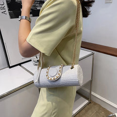 Chain Barrel Shaped PU Leather Bag For Women Handbag Shoulder Crossbody