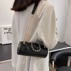 Chain Barrel Shaped PU Leather Bag For Women Handbag Shoulder Crossbody