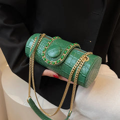 Chain Barrel Shaped PU Leather Bag For Women Handbag Shoulder Crossbody