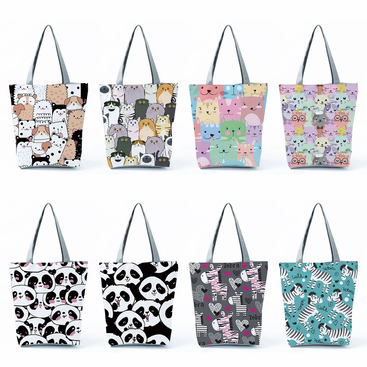 Funny Cartoon Foldable Tote Bag Large Capacity Shoulder Handbags
