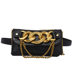 Trendy Crocodile Pattern Crossbody Bag w/ Metal Chain Shoulder Purse