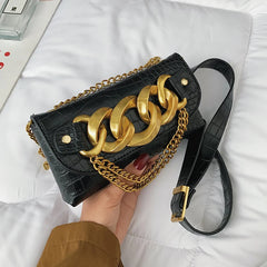 Trendy Crocodile Pattern Crossbody Bag w/ Metal Chain Shoulder Purse