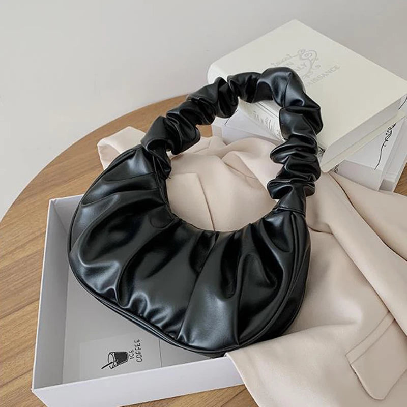 Summer Pleated Handlebags PU Cloud Bags Armpit Bag