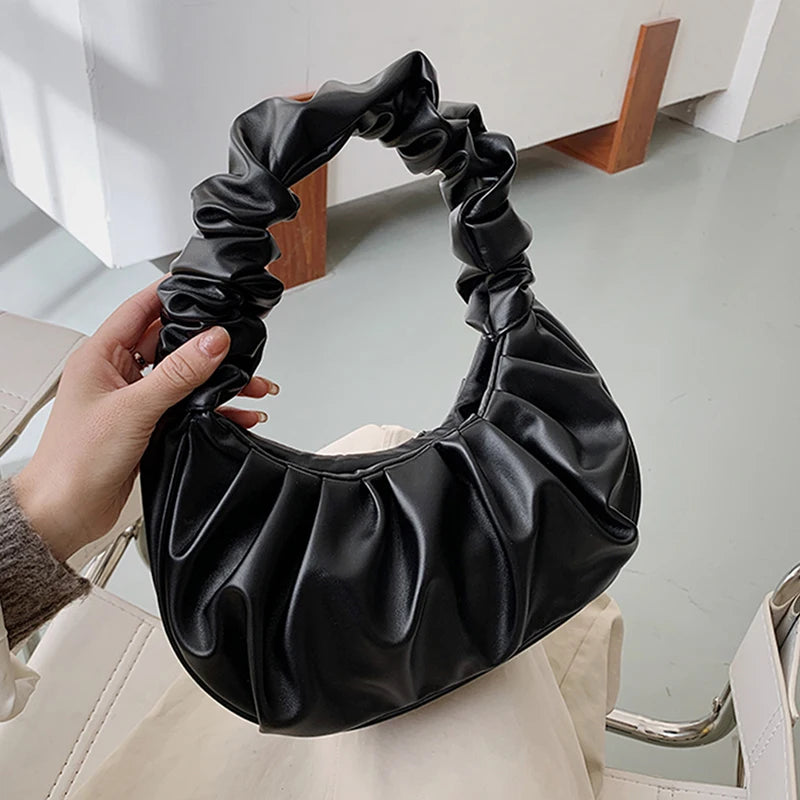 Summer Pleated Handlebags PU Cloud Bags Armpit Bag