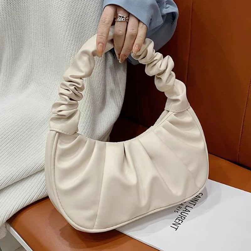 Summer Pleated Handlebags PU Cloud Bags Armpit Bag