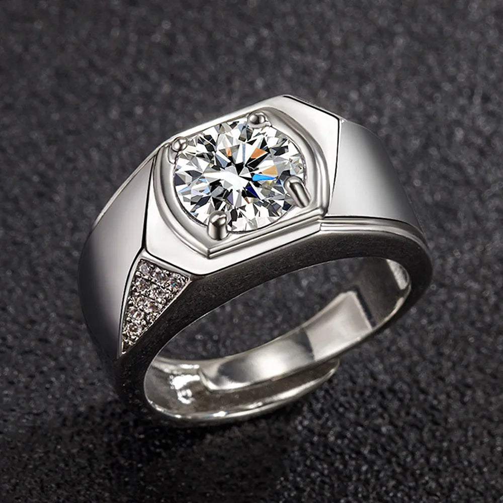 5A Zircon Diamonds Men's Rings 14k Silver Wedding Bands Jewelry