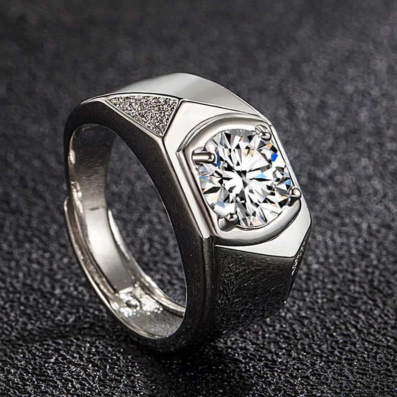 5A Zircon Diamonds Men's Rings 14k Silver Wedding Bands Jewelry