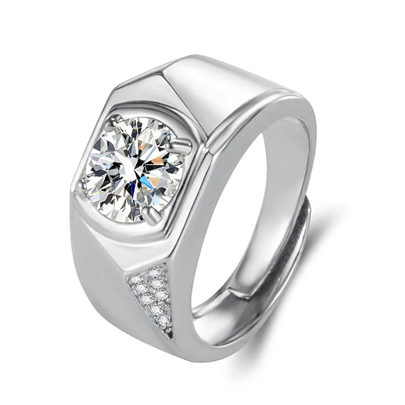 5A Zircon Diamonds Men's Rings 14k Silver Wedding Bands Jewelry