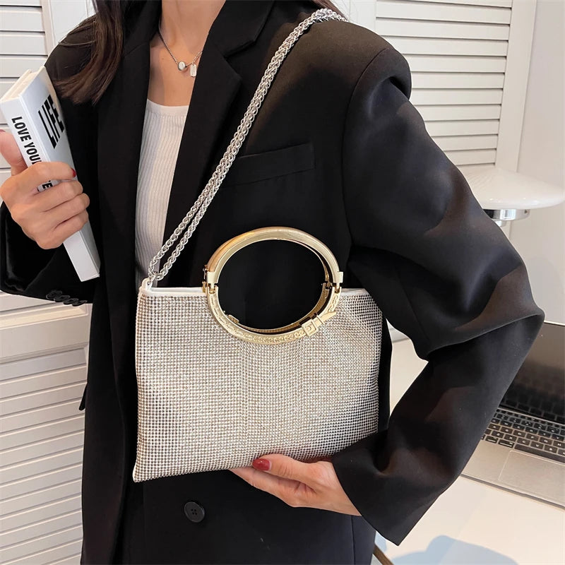 Bling Rhinestones Evening Handbag Chain Shoulder Crossbody Tote