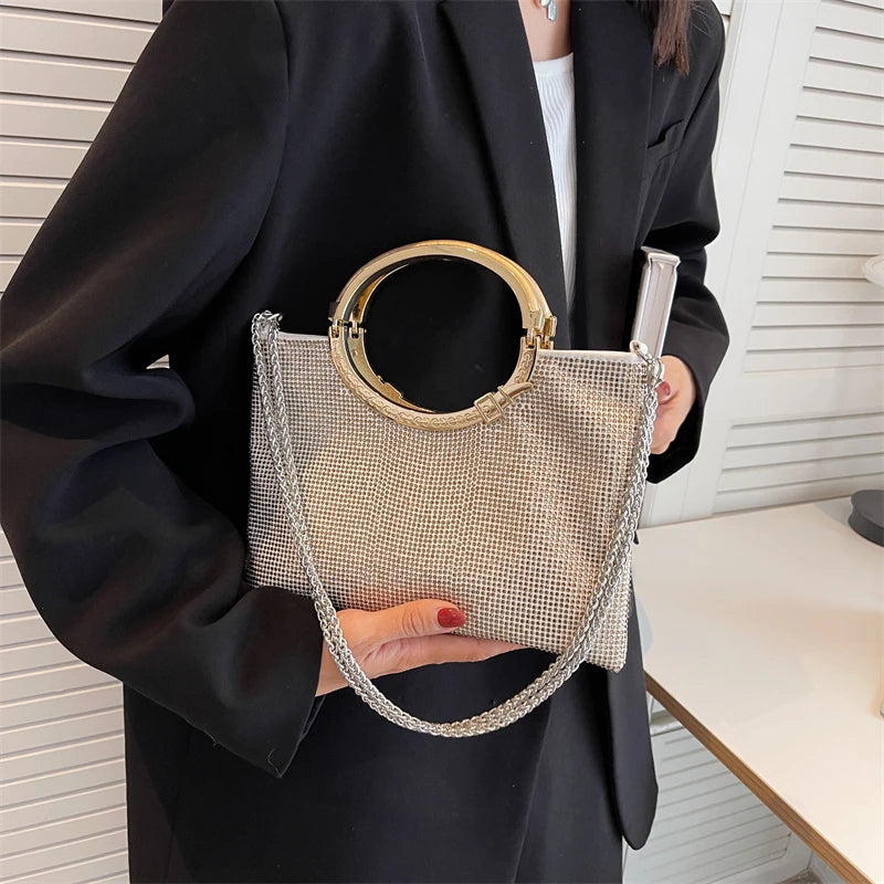Bling Rhinestones Evening Handbag Chain Shoulder Crossbody Tote
