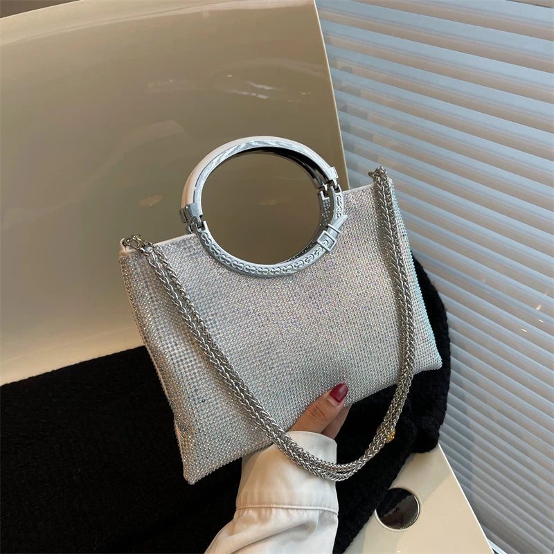 Bling Rhinestones Evening Handbag Chain Shoulder Crossbody Tote