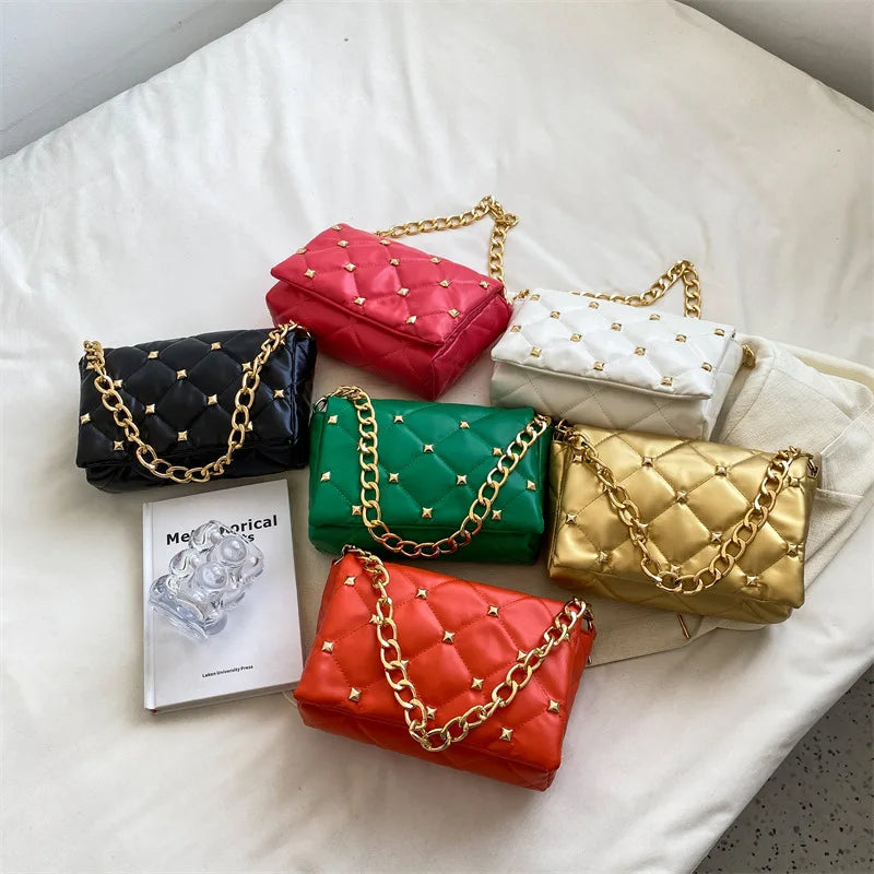 Plaid Pu Leather Chain Shoulder Bag for Women