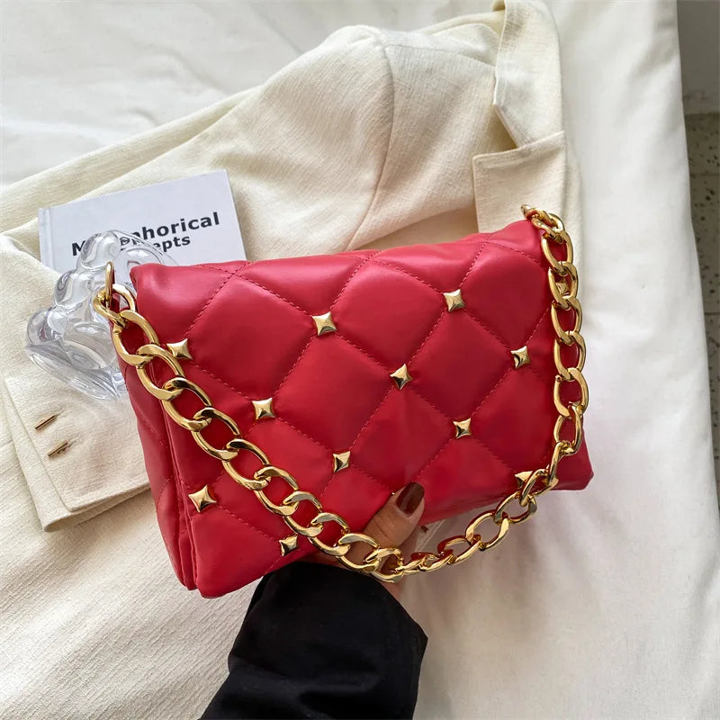 Plaid Pu Leather Chain Shoulder Bag for Women