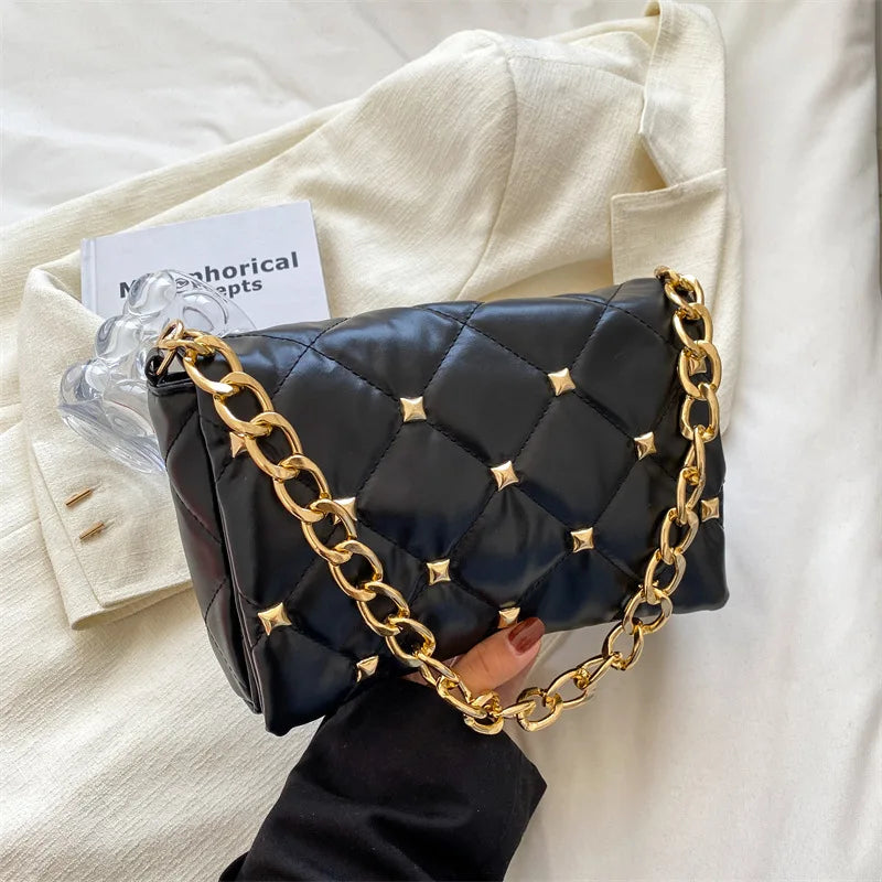 Plaid Pu Leather Chain Shoulder Bag for Women