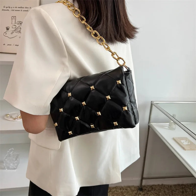 Plaid Pu Leather Chain Shoulder Bag for Women