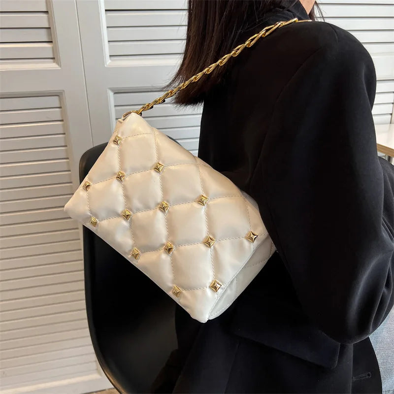 Plaid Pu Leather Chain Shoulder Bag for Women
