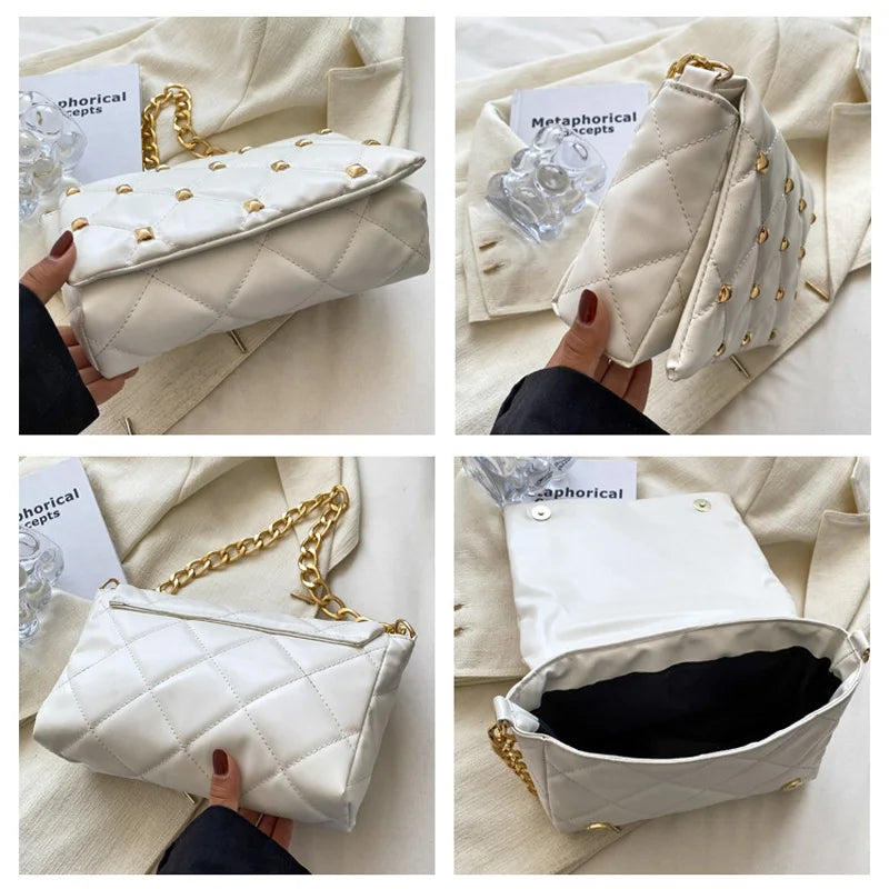 Plaid Pu Leather Chain Shoulder Bag for Women