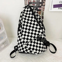 Checkerboard Women Backpack College Student School Bag For Teenager Girls Boys