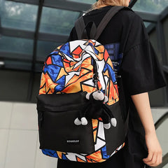 Female Graffiti Laptop College Backpack Lady Nylon Book Bag Women Student