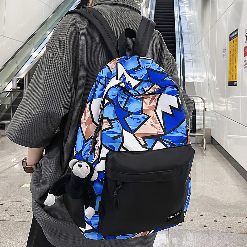 Female Graffiti Laptop College Backpack Lady Nylon Book Bag Women Student