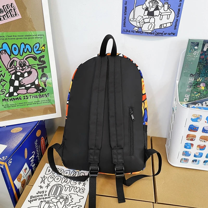 Female Graffiti Laptop College Backpack Lady Nylon Book Bag Women Student
