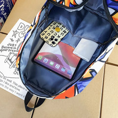 Female Graffiti Laptop College Backpack Lady Nylon Book Bag Women Student