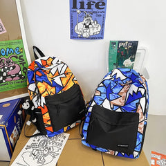 Female Graffiti Laptop College Backpack Lady Nylon Book Bag Women Student