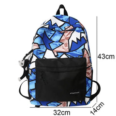 Female Graffiti Laptop College Backpack Lady Nylon Book Bag Women Student