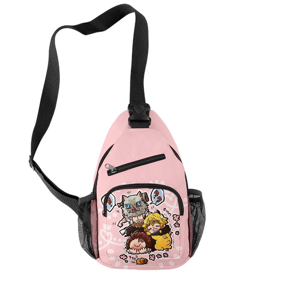 Demon Slayer Chest Bags Oxford Waterproof Travel Bags 3D Print Shoulder Bags