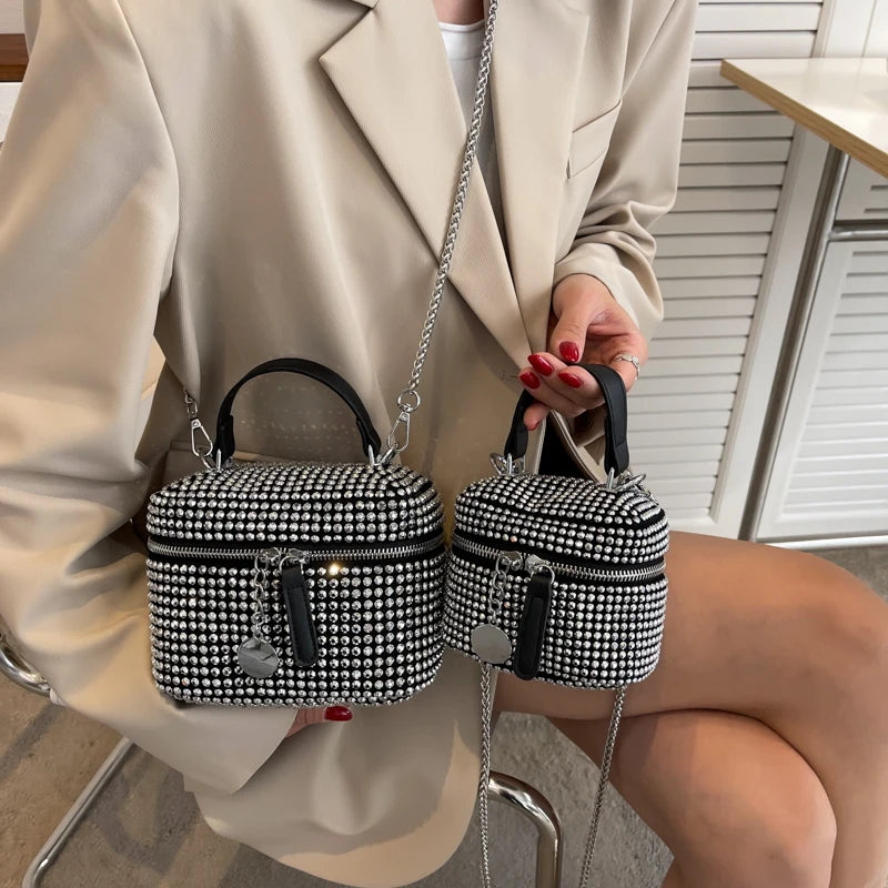 Diamond Box Shoulder Crossbody Evening Handbag Vintage Ladies Messenger Bag